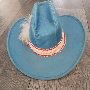 Vintage American Hat Blue Cowboy Hat With Feather